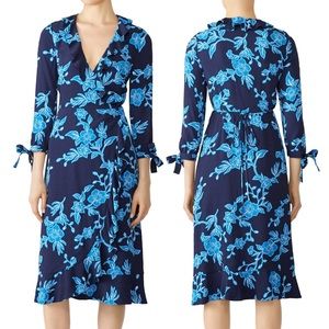 Draper James Sz 4 Geranium Floral Wrap Dress Blue